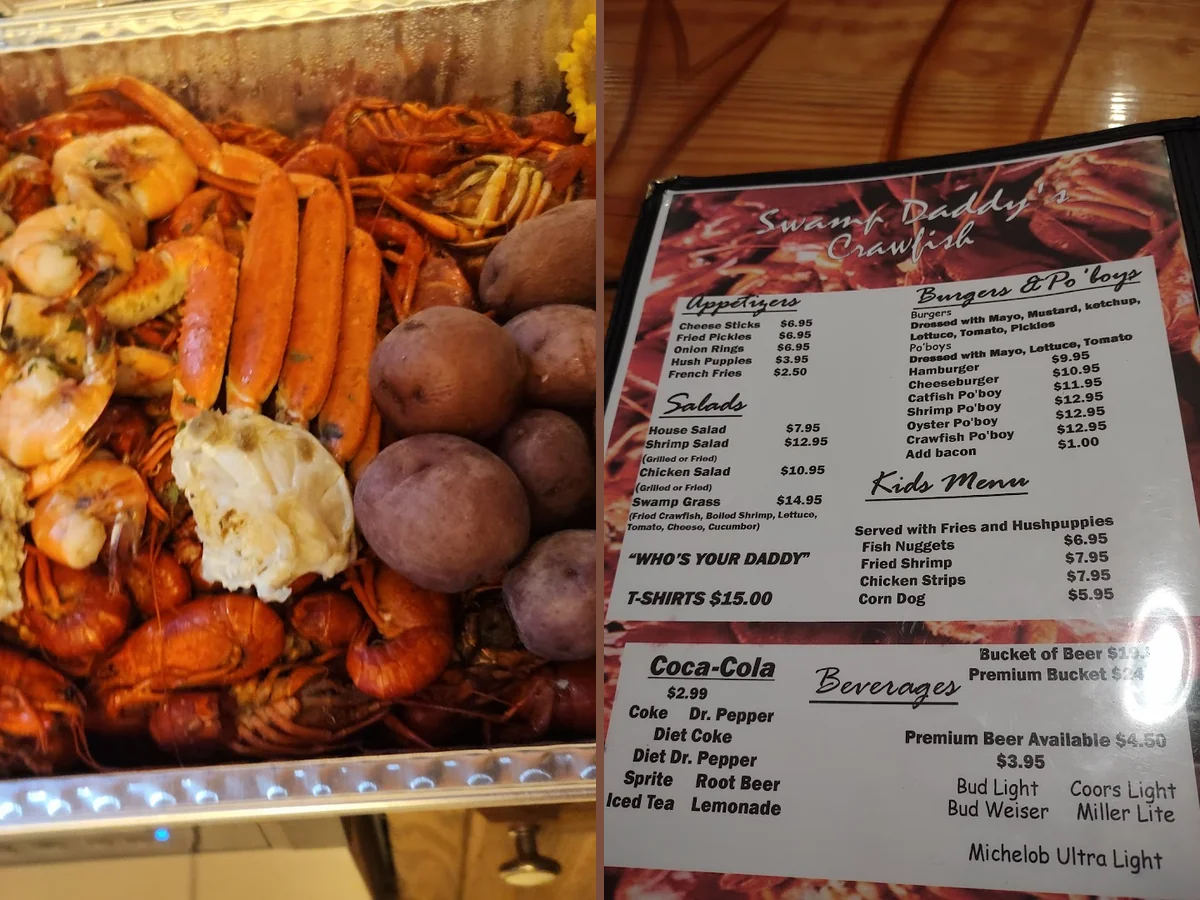 Simple tables set for a seafood lunch.